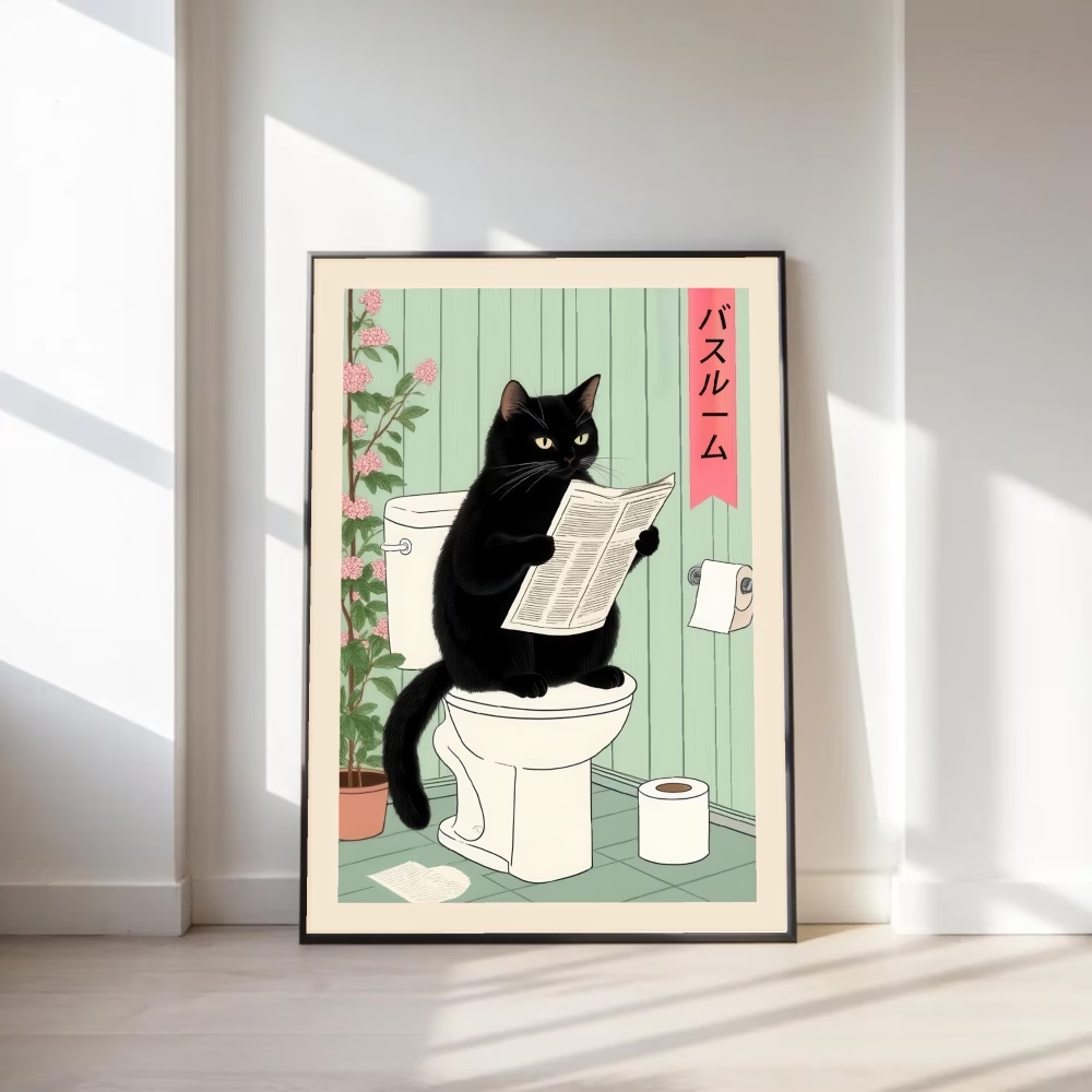 Home Decor Cat - Modern,Retro Interesting Toilet Cat Wall Art