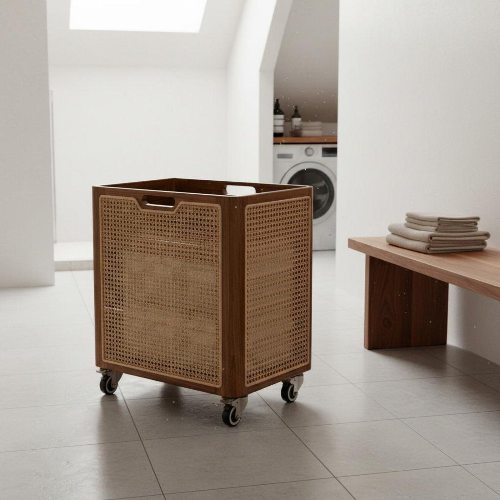 Home Decor Hampers - Wooden Laundry Hamper Decorative Boho Rolling