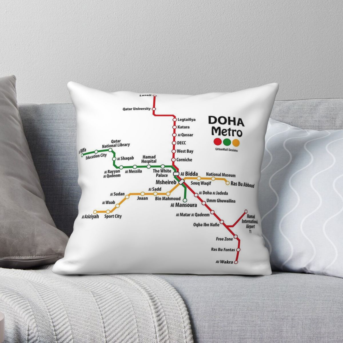 Home Decor Qatar - Qatar Doha Metro Map Square Pillowcase
