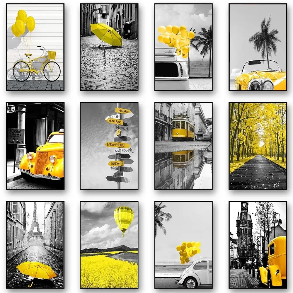 Home Decor Yellow - Black and White Europe Landscape Picture