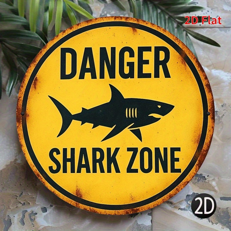 Home Decor Yellow - 2D Metal Sign Shark Danger Zone