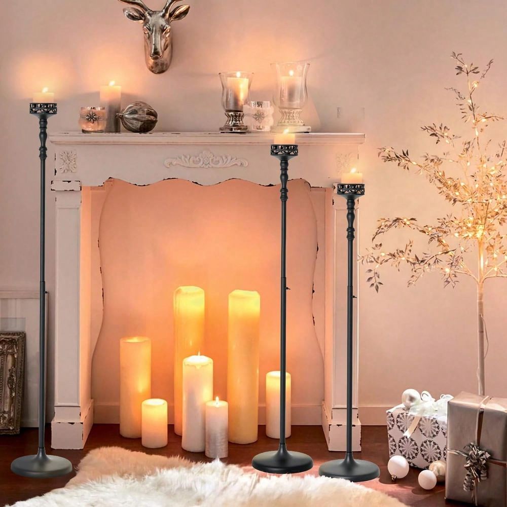 Flooring Home Decor - Adjustable Metal Taper Candle Holders,Vintage Black