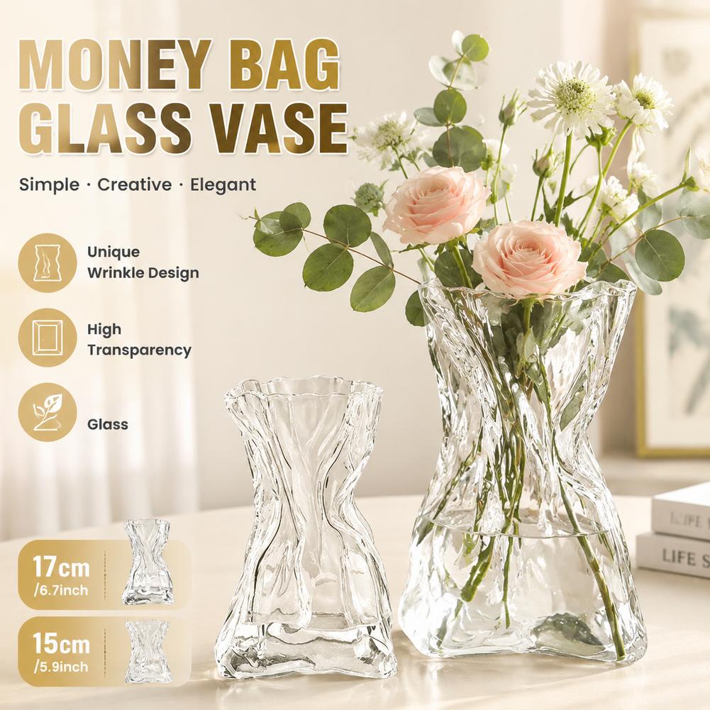 Terrarium Glass Bottle - Creative Folded Money Bag Transparent Glass