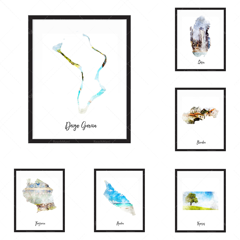 Home Decor Qatar - Impression de carte aquarelle Qatar -