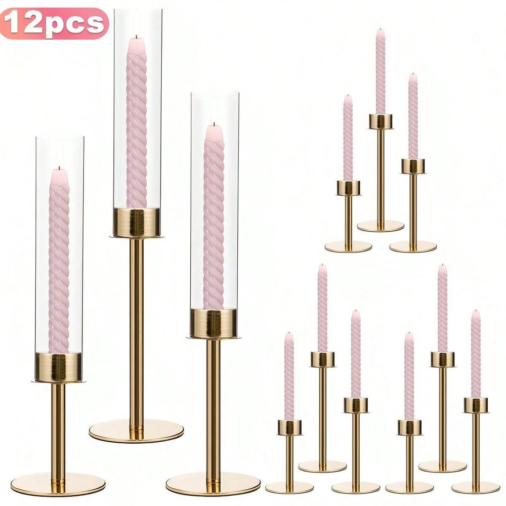 Home Decor Gold - 12Pcs Gold Taper Candle Holders For