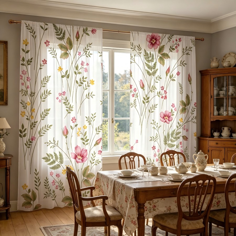 2PCS Digital Print Sheer Curta - Home Decor Yellow 评论和价格