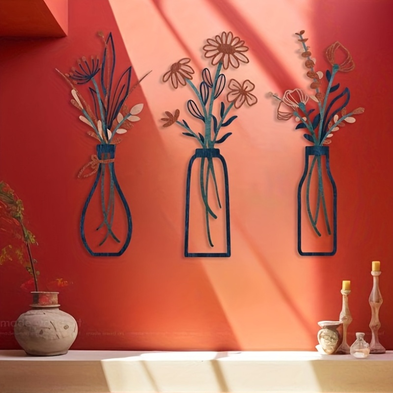 3 Large Floral Wall Art Sculpt - Home Decor Vase With Flowers 评论和价格