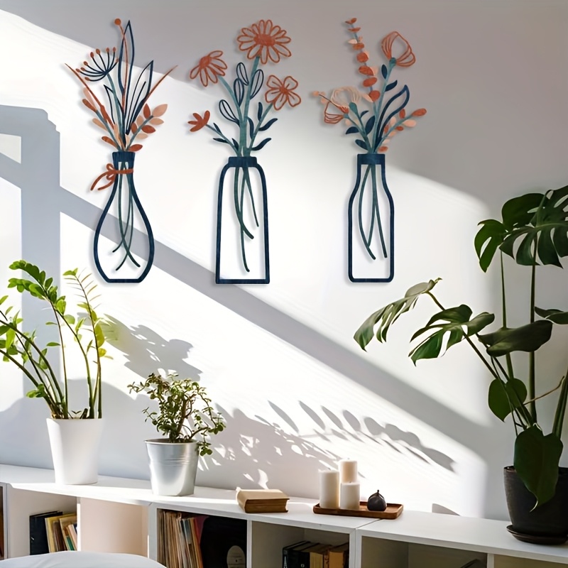 3 Large Floral Wall Art Sculpt - Home Decor Vase With Flowers 评论和价格