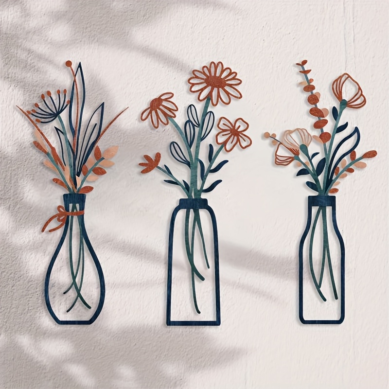 3 Large Floral Wall Art Sculpt - Home Decor Vase With Flowers 评论和价格