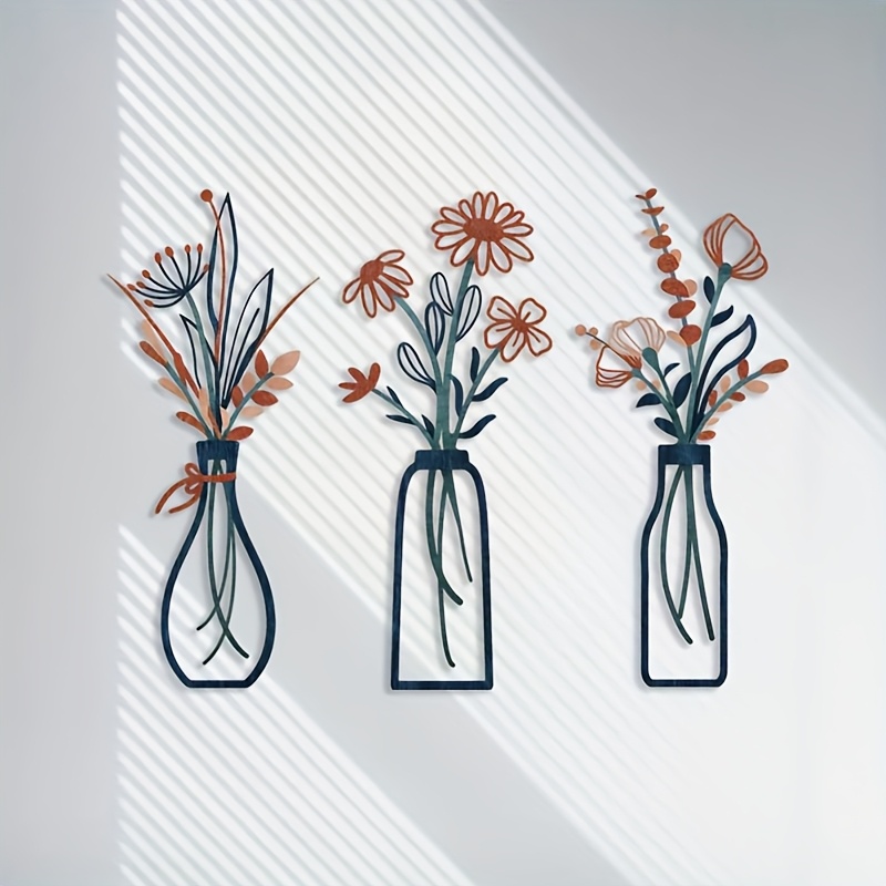 3 Large Floral Wall Art Sculpt - Home Decor Vase With Flowers 评论和价格