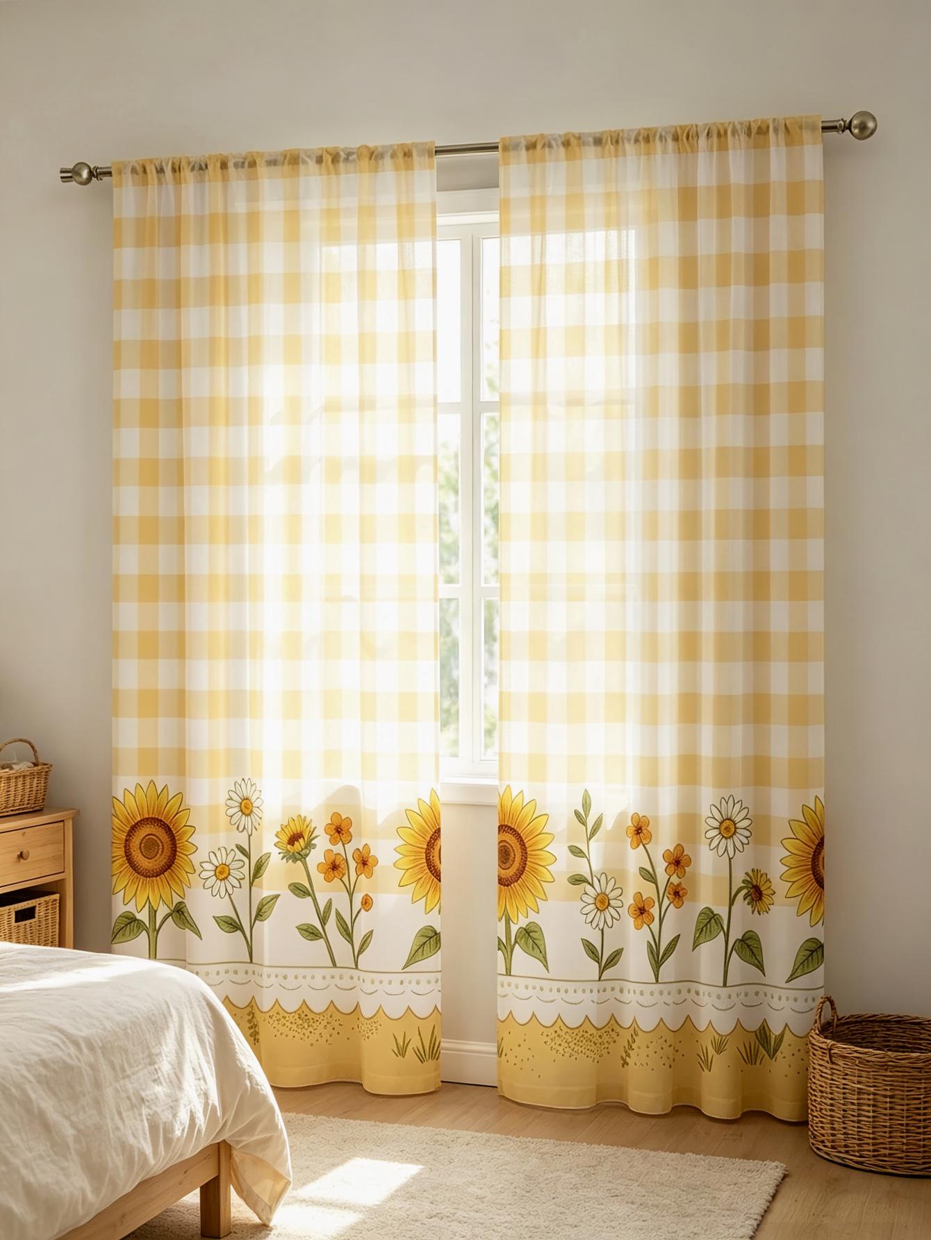 2PCS Digital Print Sheer Curta - Home Decor Yellow 评论和价格
