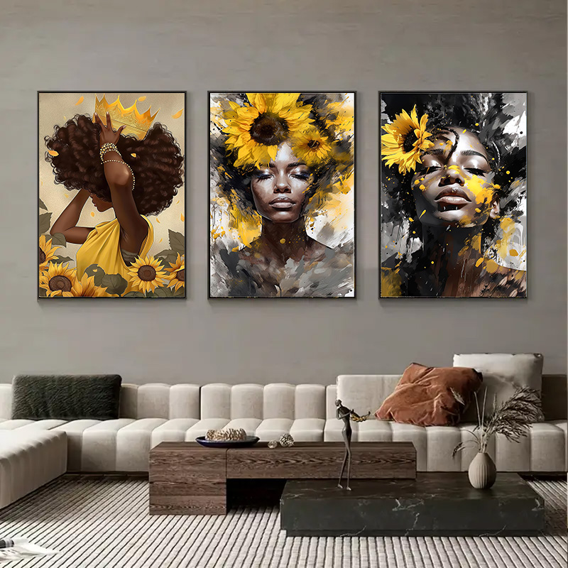 3PCS African Black Woman Sunfl - Home Decor Yellow 评论和价格