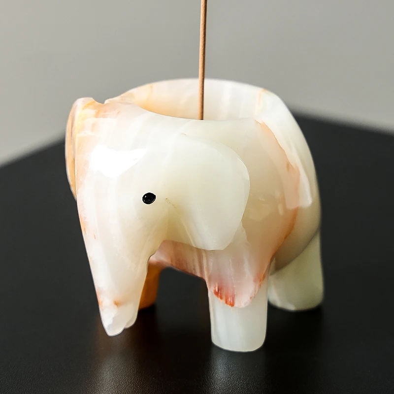 White Onyx Natural Marble Elep - Incense Stick Holder 评论和价格