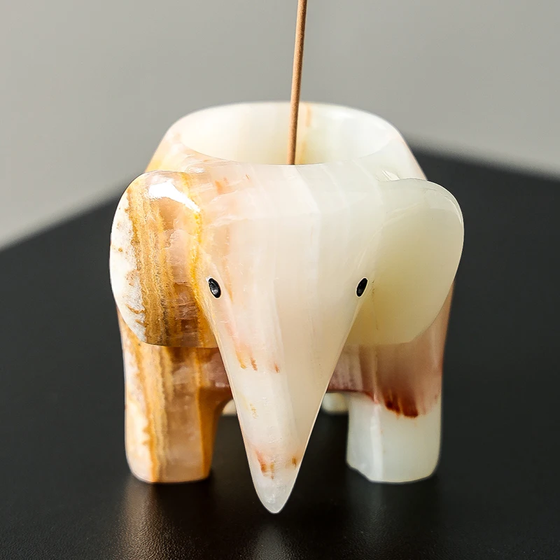 White Onyx Natural Marble Elep - Incense Stick Holder 评论和价格