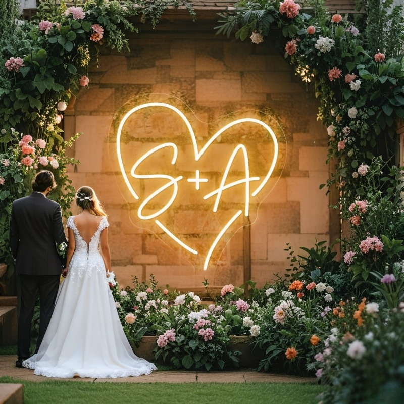 Custom Initials Heart LED Neon - Home Decor Ideas 评论和价格