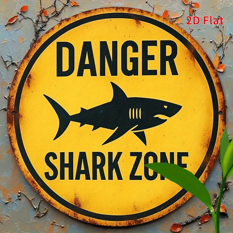 2D Metal Sign Shark Danger Zon - Home Decor Yellow 评论和价格