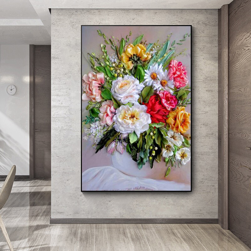 Canvas Painting Flowers Print  - Home Decor Vase With Flowers 评论和价格