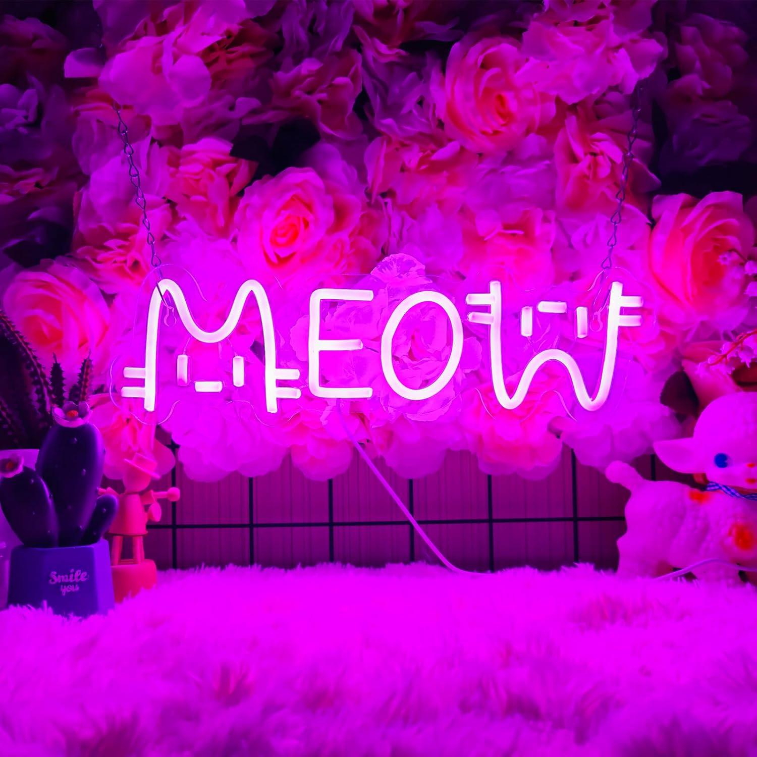 Meow Neon Sign Cat USB Powered - Home Decor Cat 评论和价格