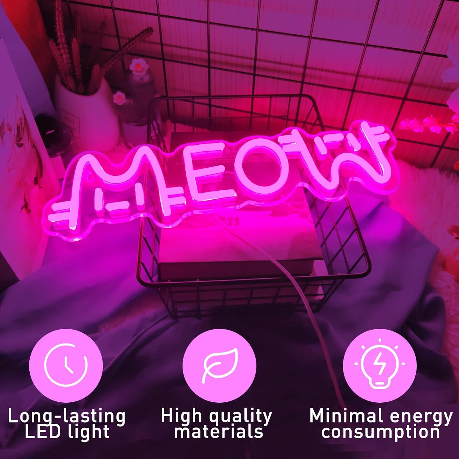 Meow Neon Sign Cat USB Powered - Home Decor Cat 评论和价格
