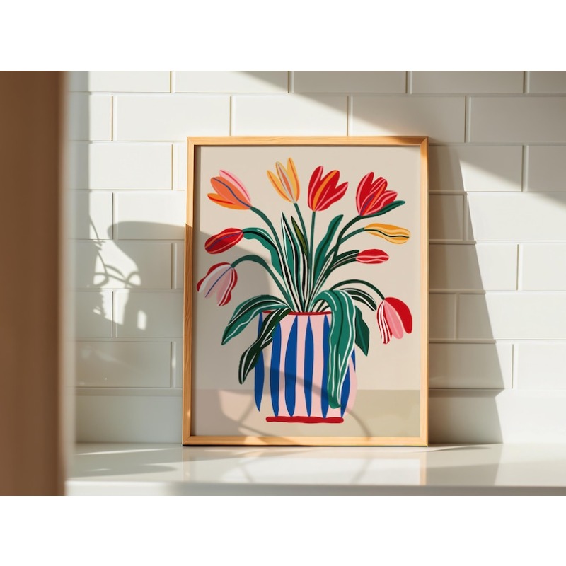 2pcs Tulip Flowers Canvas Wall - Home Decor Vase With Flowers 评论和价格