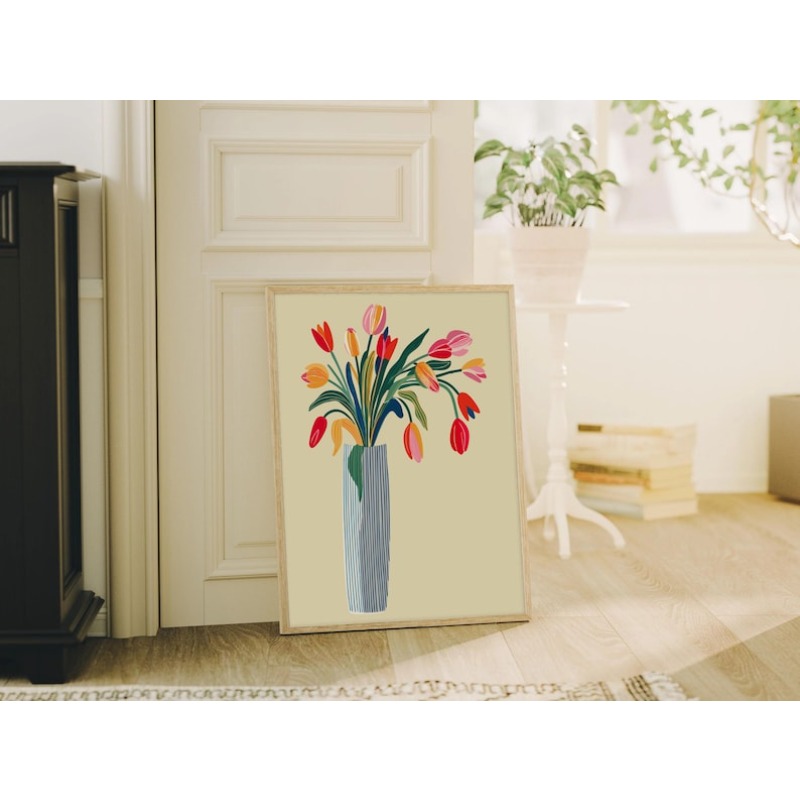 2pcs Tulip Flowers Canvas Wall - Home Decor Vase With Flowers 评论和价格