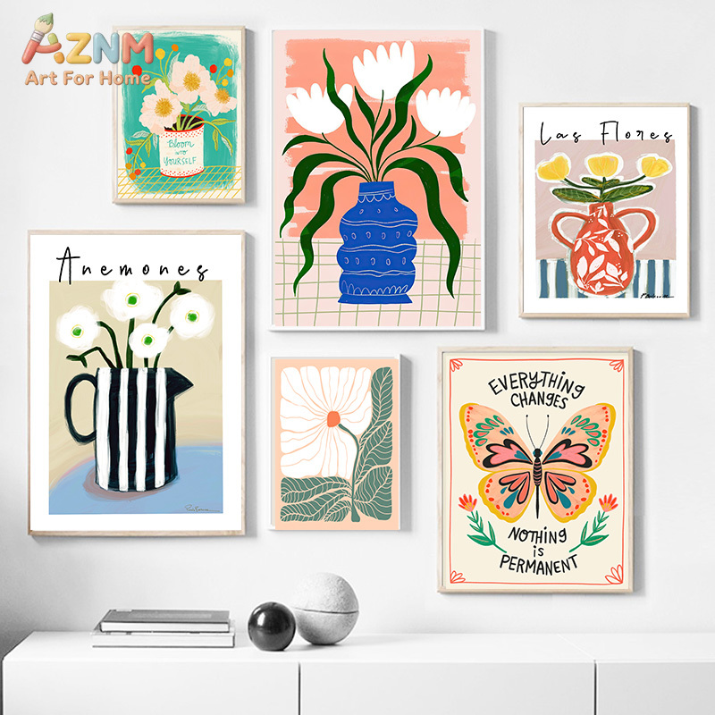 AZNM Boho Floral Canvas Wall A - Home Decor Vase With Flowers 评论和价格