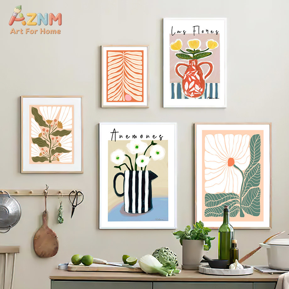AZNM Boho Floral Canvas Wall A - Home Decor Vase With Flowers 评论和价格