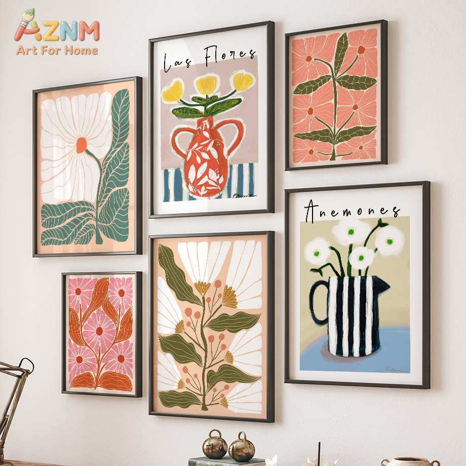 AZNM Boho Floral Canvas Wall A - Home Decor Vase With Flowers 评论和价格