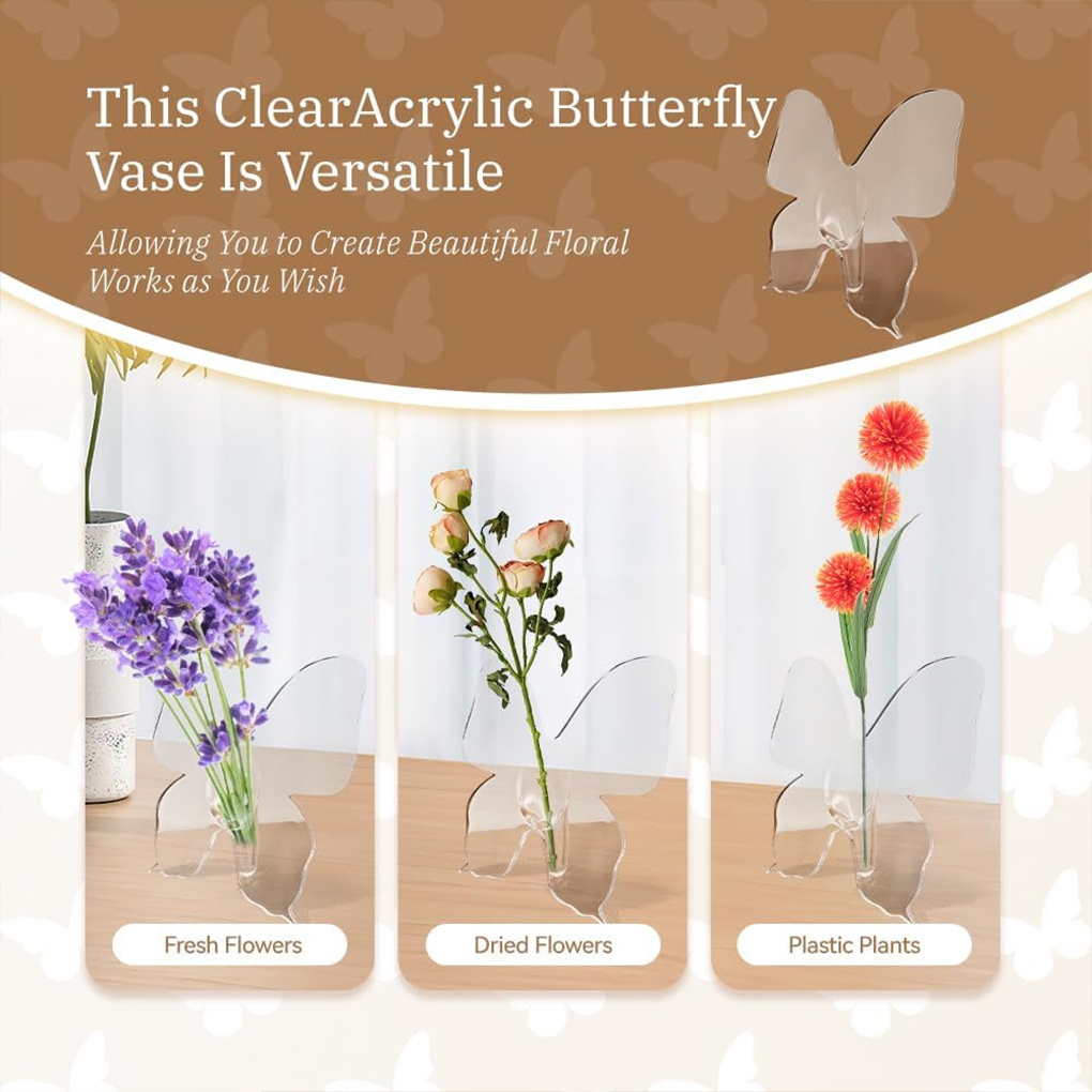 Transparent Butterfly Acrylic  - Home Decor Vase With Flowers 评论和价格
